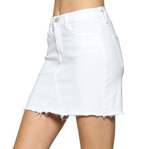 Flying Monkey Women's High Rise Frayed Hem White Skirt